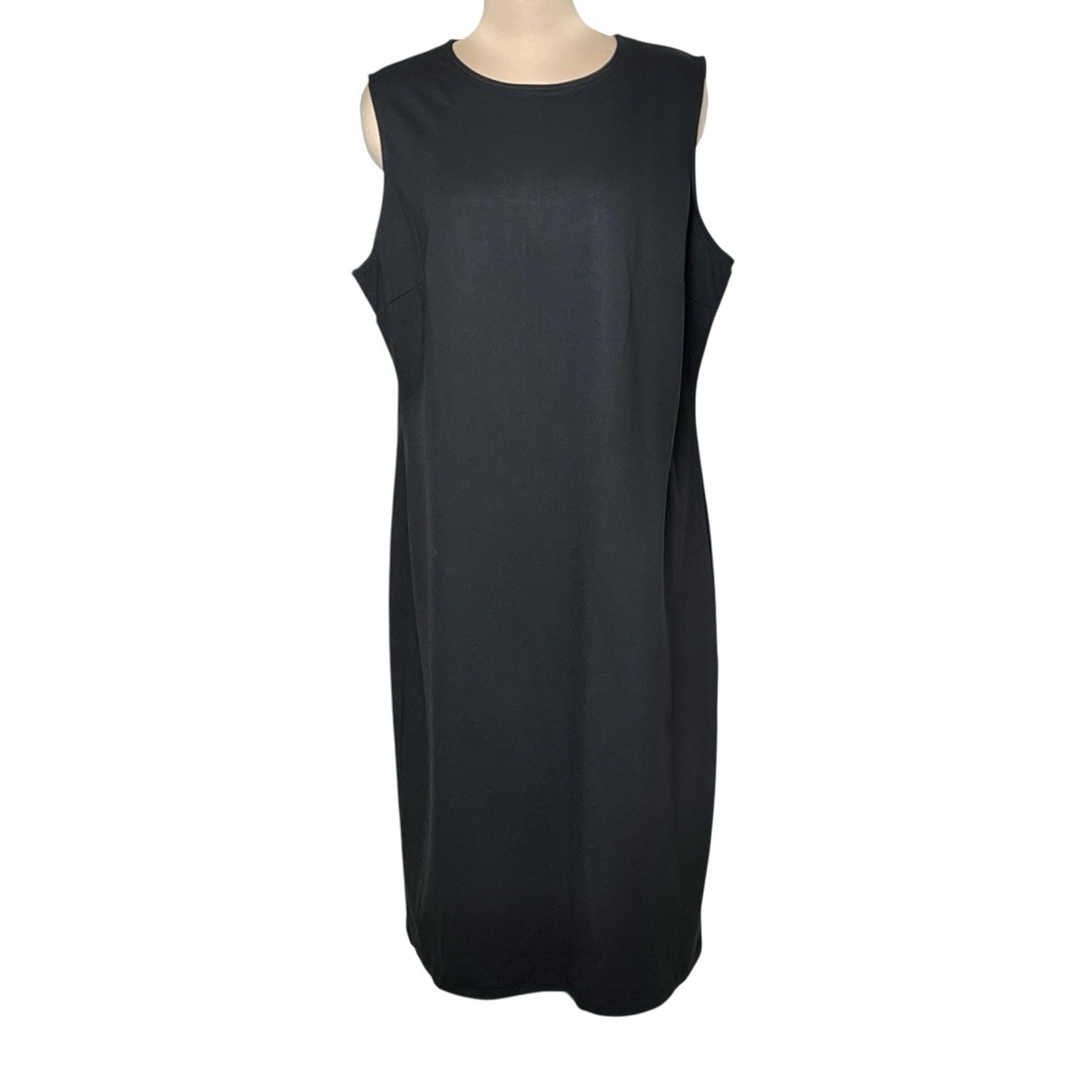 Nordstrom Rack Midi Dress Women 2x Sleeveless Shift Black Rayon Blend Back Zip